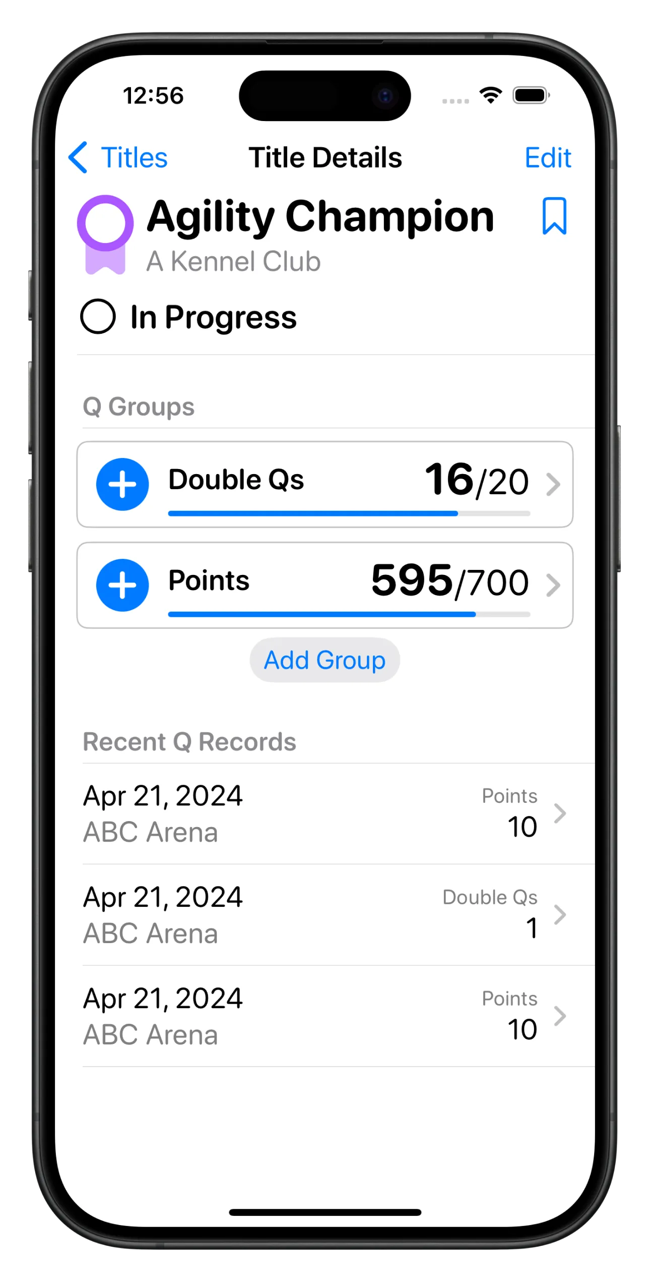 An iPhone showing a title detail page in the Ruff Title app.