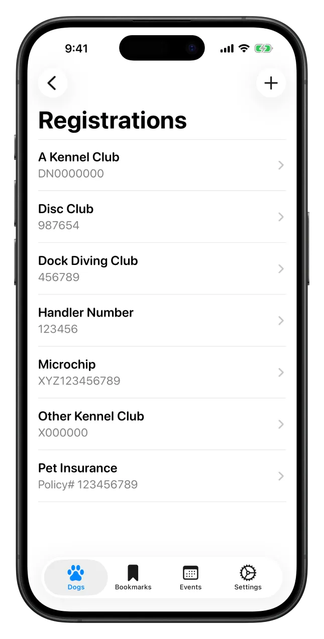 An iPhone showing a list of registrations in the Ruff Title app.